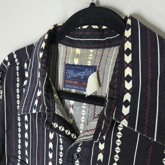Vintage Wrangler Brushpopper Shirt Men XL Aztec Western Long Sleeve Collar 90s - Picture 2 of 7
